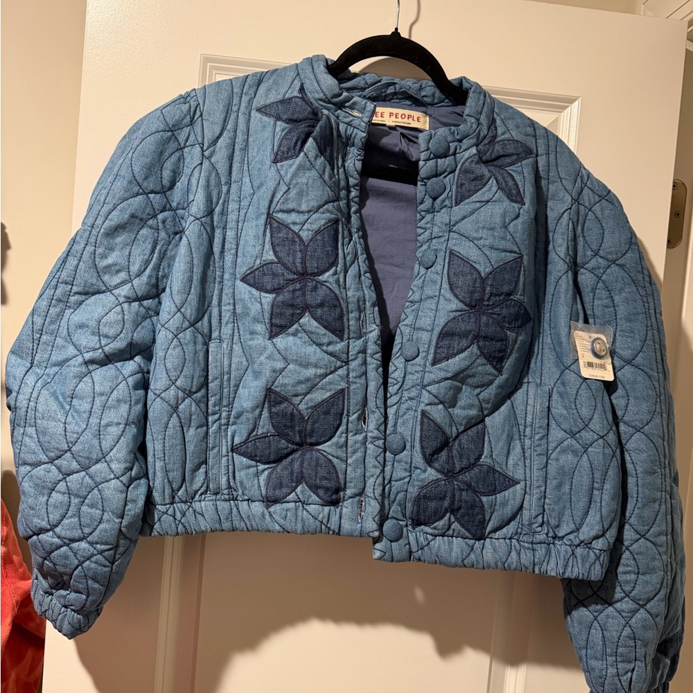Free People Indigo Quilted Jacket Oversized 🔥